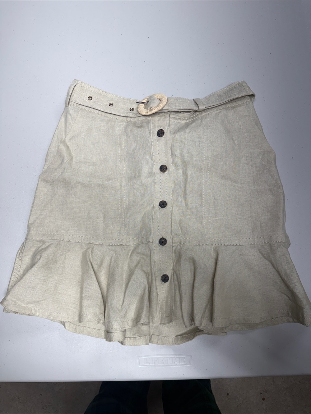 Banana Republic Cream Button-Front Circle Skirt with Woven Belt
